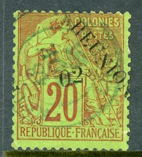 France Colonies 1891 Reunion 2¢/20¢ Red/Green Scott #29 VFU O508 picture
