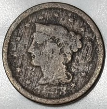 1853 Braided Hair Large 1C Cent Penny picture