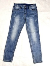 Toxik3 Jeans French 40/US 10 Stretch Mid-Rise Skinny Lightweight Blue Distressed picture