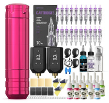 Kit de tatuaje inalámbrico rosa con 2 baterías recargables, 20 agujas de cartuch picture