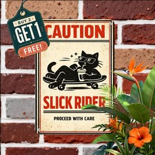 Beware Bad Dog Skateboarding Tin Sign Funny Retro Pet Warning Metal Plaque 8x12 picture