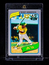 Rickey Henderson RARE 65TH ANNIVERSARY ROOKIE REPRINT CARD Oakland A's HOF picture