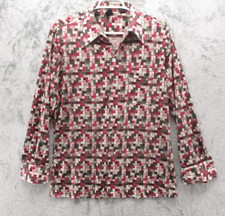 Vintage Joel California Shirt Mens Large Red Geometric Long Sleeve Polyester 70s picture