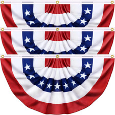 3 Pack 3X6 Ft USA Pleated Fan Flag, American Bunting Flag Patriotic Half Fan Ban picture