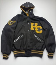 Vintage DeLong Varsity Jacket Womens Medium Black Wool Cheerleader Made In USA picture