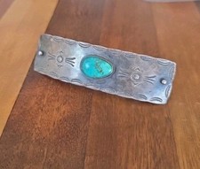 Vtg. MONACO Sterling Silver & Turquoise Native American Style Hair Barrette Clip picture