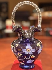 Fenton Royal Purple Swirled Berries Glass Bakset Ltd Ed #53 of 1705 Hand Painted picture