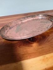 Vintage Antique Rustic Oval Copper Platter Tray Hand Hammered Farmhouse Decor 14 picture