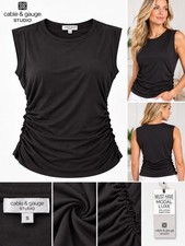 Cable & Gauge Studio Chocolate Brown Modal Luxe Ruched Sleeveless Top Woman S 🚀 picture