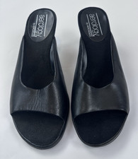 Aerosoles Aerology Black Leather Slide Heels Open Toe Mule Sandals Women Size 8 picture