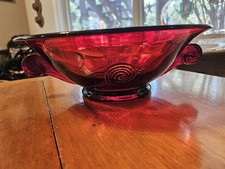 Vintage FOSTORIA * GLASS * 9” Ruby Red  HANDLED CONSOLE BOWL* 2536 * picture