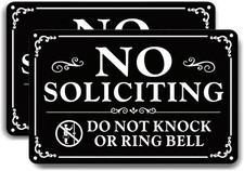 2 Pack No Soliciting Sign 9x6 Aluminum Metal Weatherproof Front Door Notice picture