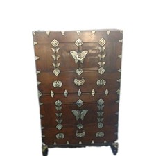 Antique Korean Butterfly Wood Stacked  Chest  White Brass 1880-1920 picture