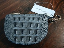Brahmin Britt Melbourne Coin Purse Glossy Blue Grey Croc-Embossed Leather picture