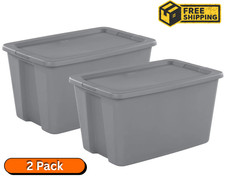 Sterilite 30 Gallon Storage Bin w/ Snap-On Lid Gray Plastic Tote 2 Pack picture