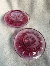 VIntage Thistle Viking Glass UFO Candle Holders (2) #6802 HTF Collectible picture