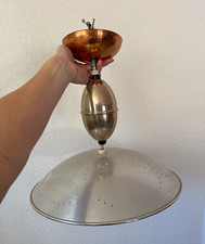 Vintage Del-Val Retractable Pull Down Ceiling Light 3 Bulb UFO Saucer Lamp Light picture