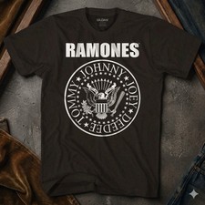 Ramones Seal Logo Mens New Black Classic Rock Band Graphic Unisex  T-shirt picture