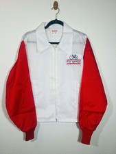 Vintage 70s Sears Free Spirit Bicycle Windbreaker Jacket Red White Nylon Zip L picture