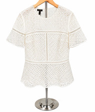 ESCADA Netterling Lace Peplum Top Women's 36 Off White Bell Sleeve NWT picture