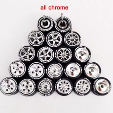 10 Sets Chrome Mix 11mm Rims & Toyo/Pirelli Rubber Tires For 1/64 Hot Wheels picture