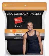 Hanes Best Men  100% Cotton Tank Top 3Pack Comfort  Size L Black picture