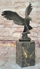 Beautiful SIGNED Cast Bronze Eagle Fisherman w Fish on tree Statue Miguel Lopez picture