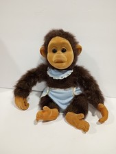 Hosung Little Monkey Lost In Diaper and Bib Squeaking Monkey Plush Adorable VTG picture