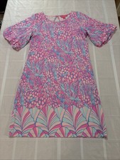 Lilly Pulitzer Britton Pink- Blue Sorbet Dress Women’s Pink Puff Sleeve Casual M picture