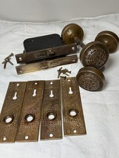 Antique Eastlake Door Hardware Lot 2 Knobs 4 Backplates 2 Mortise Locks picture
