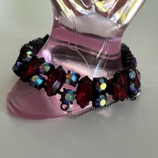 VTG Regency Red fuchsia AB Rhinestone Bracelet Matte Black Metal picture