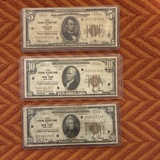 1929 US Federal Reserve Notes Lot of 3 $5 $10 $20 Banknotes Uncertified picture