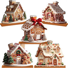 Rattanview 5 Pcs Gingerbread Christmas Table Decor, Gingerbread Village Set picture