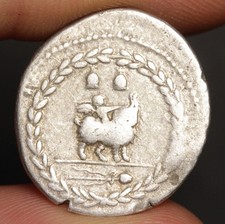 Cupid Riding Goat Denarius 85BC Ancient Roman Republic Silver Coin Apollo Fontei picture