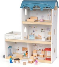 Wooden Dollhouse for Kids, 3-Story Wood Doll House Playset with Furniture, Acces picture