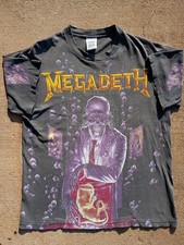 RARE Vintage 90s Megadeth AOP Wild Oats Single Stitch Band T Shirt Size L picture