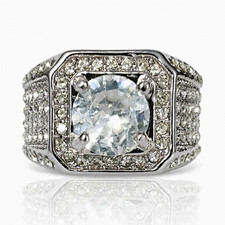 925 Sterling Silver Round White Moissanite Halo Cocktail Ring Size 9 picture