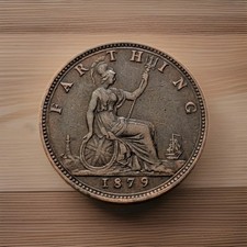🇬🇧 1879 UK Great Britain Victoria Farthing EF Joint I-A Double Punched Anomaly picture