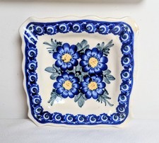 Unikat ~Boleslawiec Polish Pottery~ Square Scalloped Trinket Dish~ Signed picture