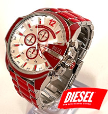 DIESEL DZ4638 Men's Mega Chief Red Enamel Stainless Steel Watch BNWT/Box $290 picture