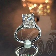 2.50 CT Radiant Cut Moissanite Solitaire Engagement Ring Solid 14K White Gold picture