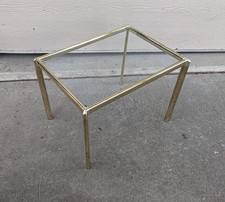 Vintage MCM Hollywood Regency Brass Tone Metal Glass Top Side End Table F26 picture
