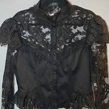 Dolls Kill Widow Black Lace Victorian Goth High Collar Faux Button Top XL NWT picture
