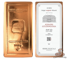 5kg Copper Bar Geiger Original Cast .9999 Pure Certificated Ignot - German Mint picture