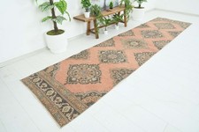 Turkish Runner Rug 3x13 Hand-Knotted Vintage Oushak Oriental Rug Carpet,476 picture