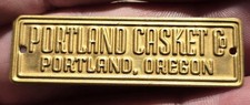 Nice Vtg. 1930's PORTLAND CASKET CO. TIN COFFIN TAG LABEL PLATE PLAQUE Tin Brass picture