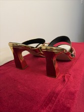 Miss Left Women Golden Mules Sandals Heels 13 picture