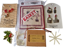 9 pc Vtg Longaberger Basket Tie-On Charm Homestead Pewter Xmas Ornaments Coaster picture