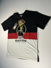 Black Pike Shirt Mens Black Graphic Embroidered Bear Streetwear Hip Hop XL NWT picture
