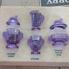 Boyd's Glass Children's Lamb Tea Set Lavender Carnival W/ Partial Box picture